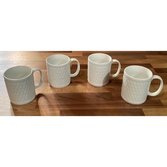 Set of 4 Vintage Pfaltzgraff Stoneware Weave White Coffee Mugs - Picture 3 of 10